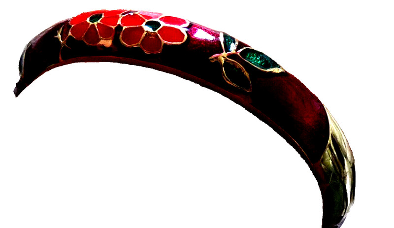 New Red, Green and Gold Floral Enamel Cloisonne Bangel Hinge Fastening gallery