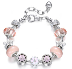 18K Gold Plated Flower And CZ Murano Charm Bracelet Made with Swarovski Elements