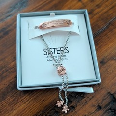 Sisters Silver Plated Adjustable Dangle ID Bracelet New in Box
