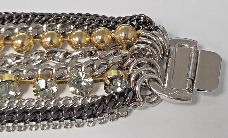 Doncaster Mixed Metal Crystal Multi Chain Chunky Bracelet Silver and Gold Tone gallery