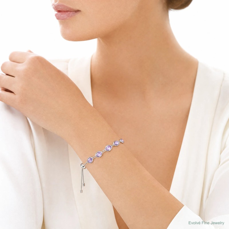 Sterling Silver SterlingSilver RH-Plated Amethyst 7.5AM & CZ Adjustable Bracelet gallery
