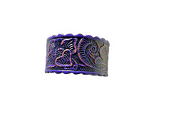 Western Womens Bracelet 9 3/8 x 1.5 in Scalloped Leather Snap Cowgirl Purple