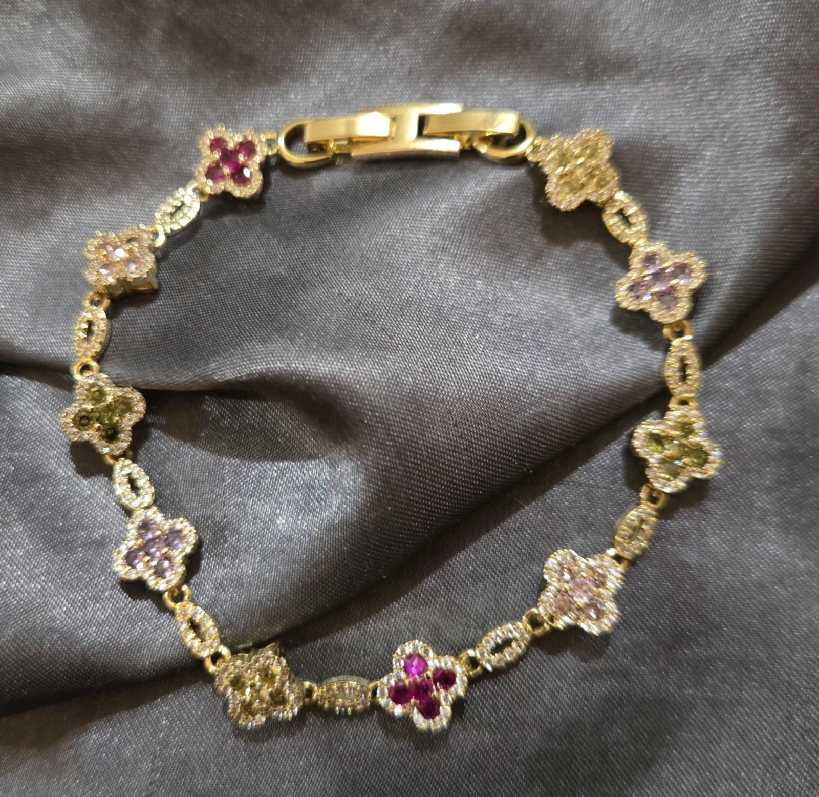 18K Gold Plated Multi-Color Crystal Link Bracelet w/Box Clasp gallery