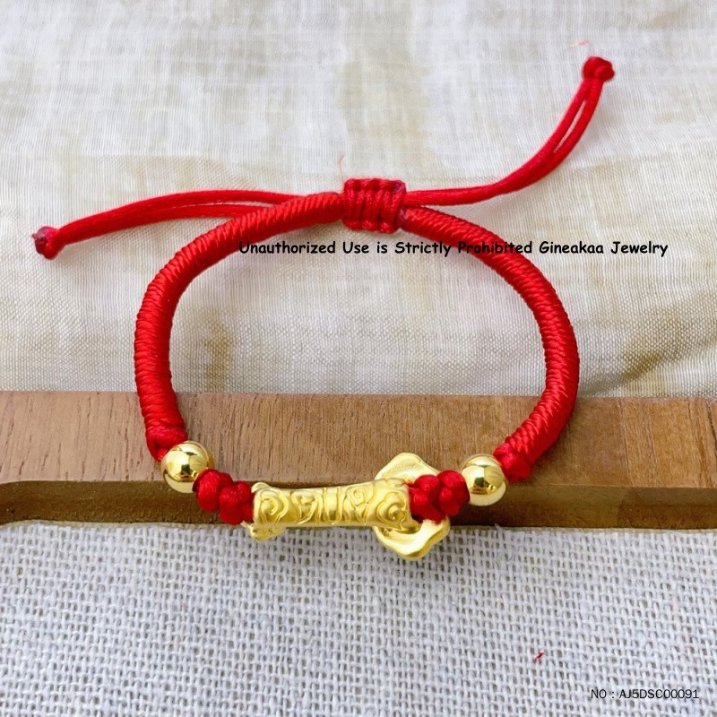 Real 999 24K Yellow Gold Women Gift 3D Lucky Ruyi Beads Bracelet 0.5-0.6g Adjust gallery