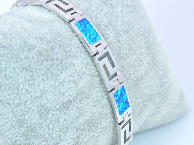 Vikoly Hawaii Beach Blue Square 925 Sterling Sliver Fire Opal Bracelet 18cm gallery