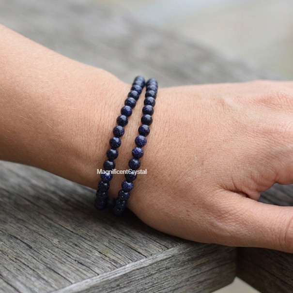 Premium Blue Goldstone 4mm Stretch Bracelet Sparkly Energy Healing Jewelry Gift gallery