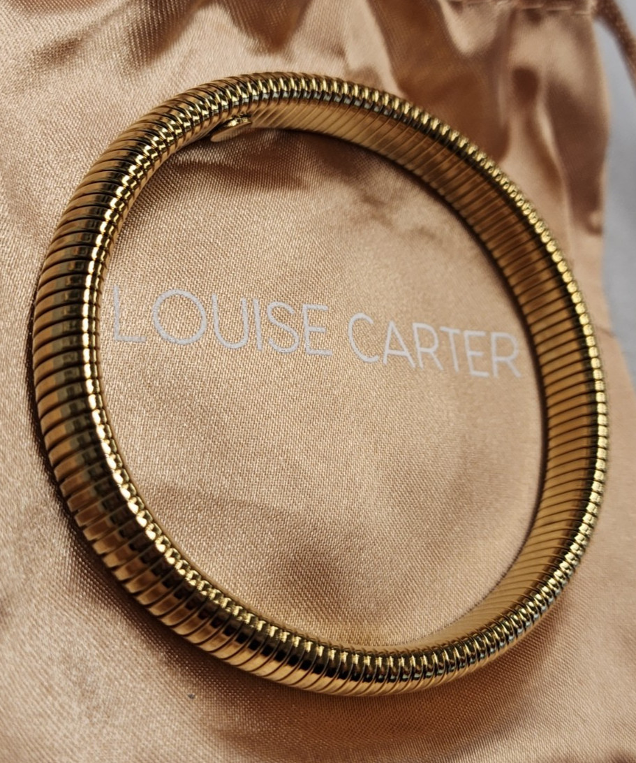 Louise Carter 14K Gold Plated Ribbed Bangle Bracelet 7.5" gallery
