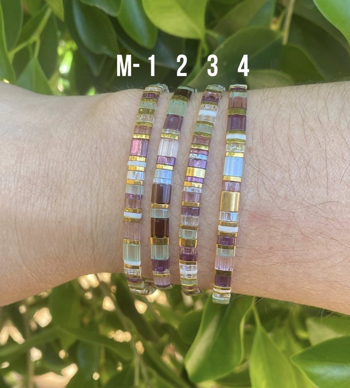 Miyuki Tila Mermaid gold silver bracelet boho Japanese glass tile stackable USA gallery