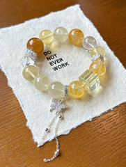 Natural Yellow Garden Citrine Clear Crystal 14mm Stretch Butterfly Bracelet Gift