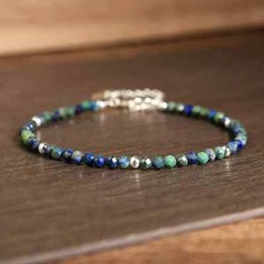 Natural Azurite Malachite Stone Bracelet Blue Green Crystal Dainty Women Gift