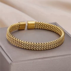 Women’s Vintage Woven Gold Bracelet, Thick Stainless Steel, Water Resistant
