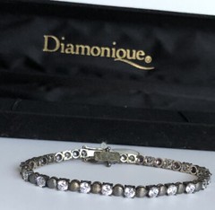 NEW Vintage DIAMONIQUE 925 Sterling Silver Tennis Bracelet 7,25in