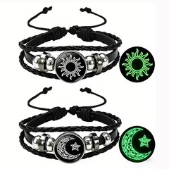 Couple Bracelets Sun Moon Lover Gifts Glow in the Dark Leather Bracelet 2Pcs
