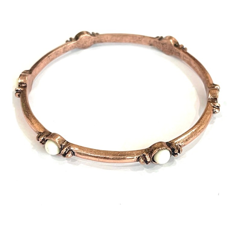 Vintage Style Solid Copper Bangle Bracelet White Cabochon Boho Chic gallery