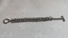 Vintage Chunky Clear Crystal Inset ST Metal Link Chain 8″ Toggle Clasp Bracelet