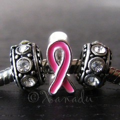 Breast Cancer Awareness Pink Ribbon Charm And Crystal Birthstone European Beads