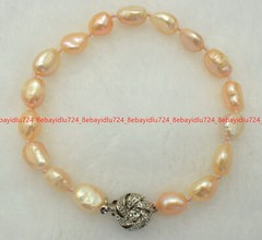 Fashion 7-8/8-9/9-10mm Multicolor Baroque Freshwater Pearl Bracelet 7.5”
