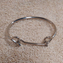 Silver Metal Wire Cuff Bangle Bracelet, Adjustable Hook Closure, No Stone