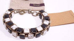 Lee Angel Women’s Black Howlite Marble Tile Square Box Link Bracelet NWT 125.00