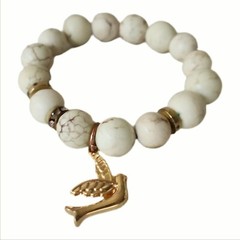 Bracelet Women’s Round Bead Marble Gemstone Gold Plated Dove Charm