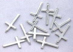 TWELVE 4/5 x 1/2 INCH SILVER COLOR CHRISTIAN CROSS CHARMS CF762