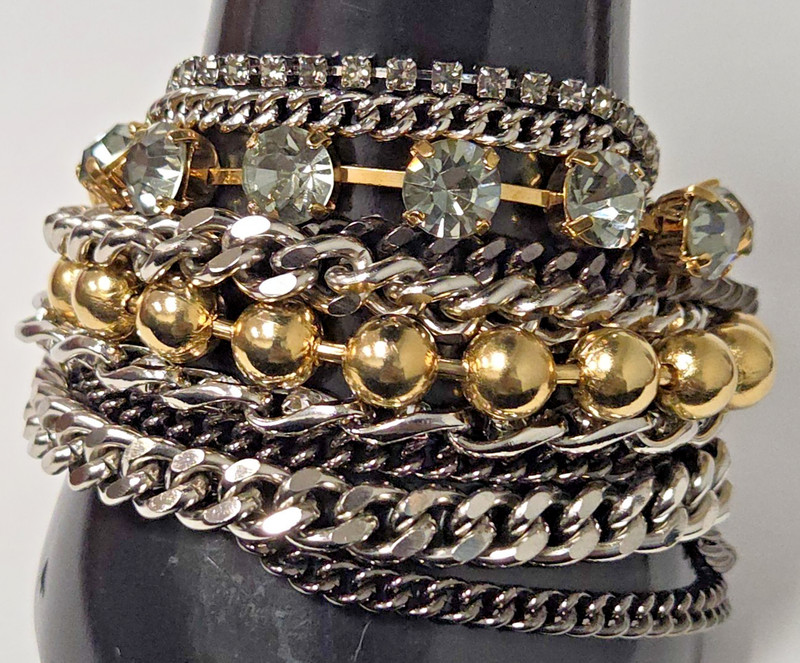 Doncaster Mixed Metal Crystal Multi Chain Chunky Bracelet Silver and Gold Tone gallery