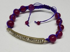 CURVED BAR BRAIDED SHAMBALLA BEADED ROPE BRACELET- Purple & Red – RHINESTONE New