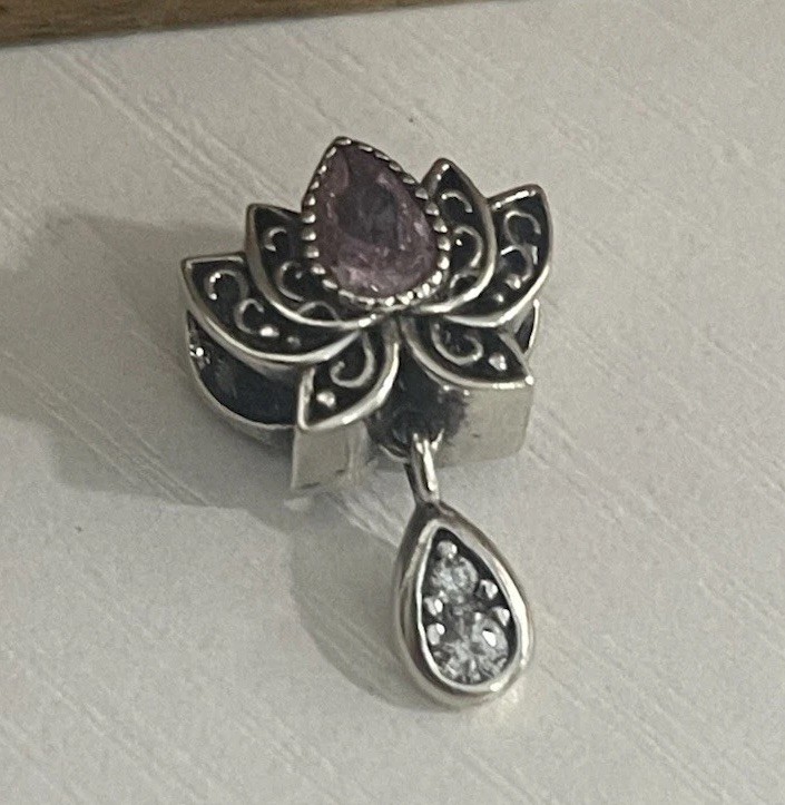 charm S925 Sterling silver charms Pink Lotus flower Love Luck gallery