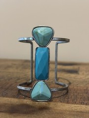 NEW FREE PEOPLE? Faux Turquoise Silver Caged Cuff Metal Bracelet Boho Tribal