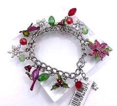 Kirks Folly Poinsettia Cardinal Charm Bracelet – Silvertone – NWT