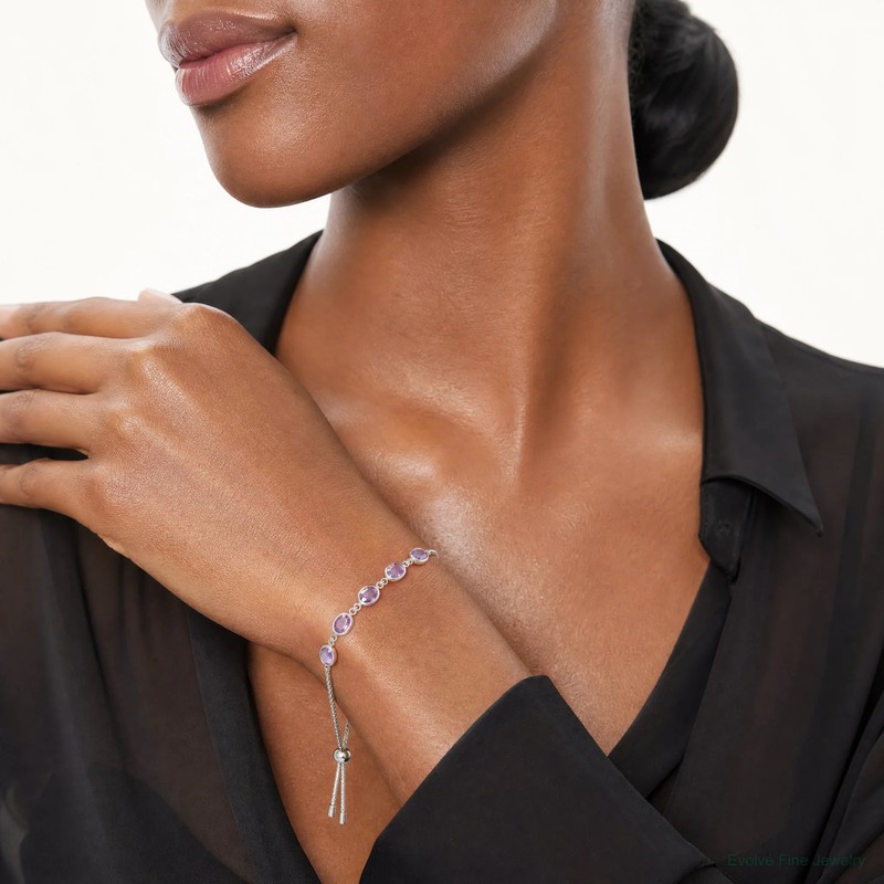Sterling Silver SterlingSilver RH-Plated Amethyst 7.5AM & CZ Adjustable Bracelet gallery