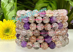 Wholesale Lot 6 Pcs Natural Super 7 Melody Rutilated 8-9mm 7.5” Stretch Bracelet