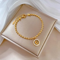 18k Gold Plated Stainless Steel And Silver Beaded Moon And Star Charm Bracelet