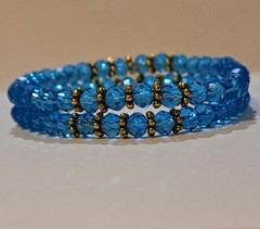 Trendy 2Pcs Lake Blue Crystal& Gold Tibetan Spacer 7-7.5inch Women Gift Bracelet