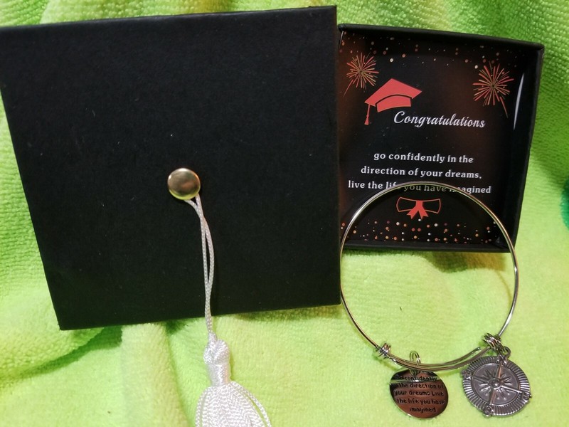 Girls Stainless Steel Graduation Bracelet, Charms, Hat Gift Box, Compass gallery
