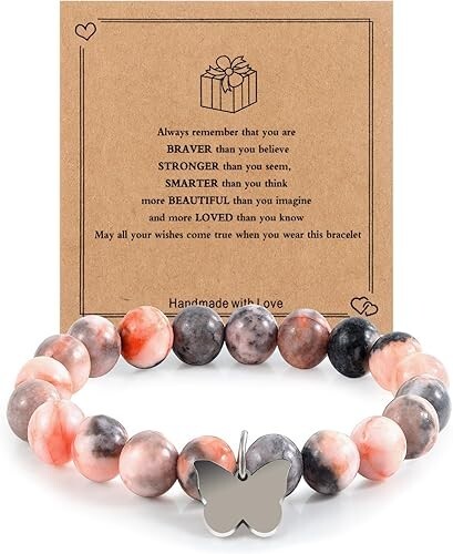 Natural Stone Bracelet Blessing Card Bead Women Daughter Mom Purple Fashion Gift gallery