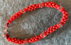 Bracelet Fine Italian Multi-Strand Braided Red Coral inset w/Crystal