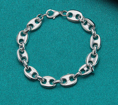 Bracelet 7.5 in 925 Sterling Silver Mariner Design Flat Link Chain 8mm For Women
