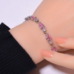 Pink Sapphire & CZ Simulated 925 Sterling Silver Tennis Bracelet 7.99″ B4