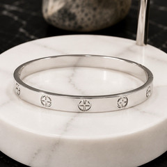 Stainless Steel Hinged Bangle Cuff Bracelet Etched Circle Stackable