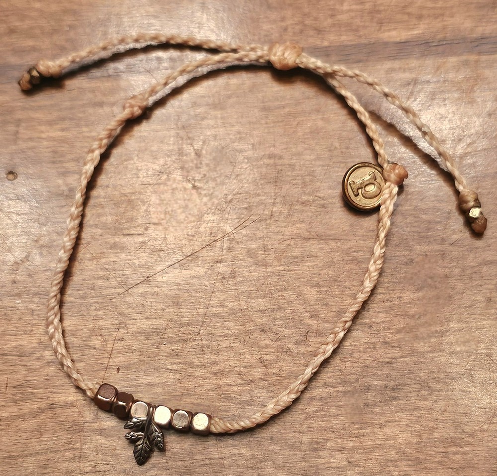 Pura Vida Bracelet - Tan Gold Tone Tree Leaves Charm - String Boho Beige Copper