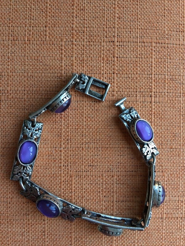 Vintage Miracle Bracelet, Scottish Celtic Purple Moonstone styled Glass signed gallery