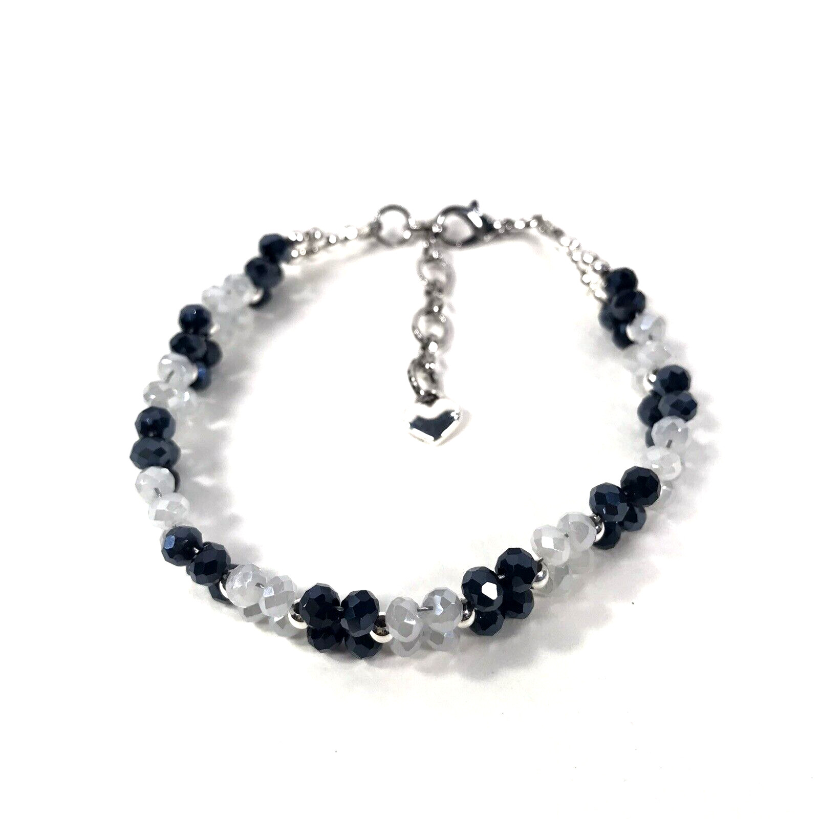 AB Vivid Color Crystal Glass Bead Dainty Small Bracelet -Women-Handmade-Blk/Wht gallery