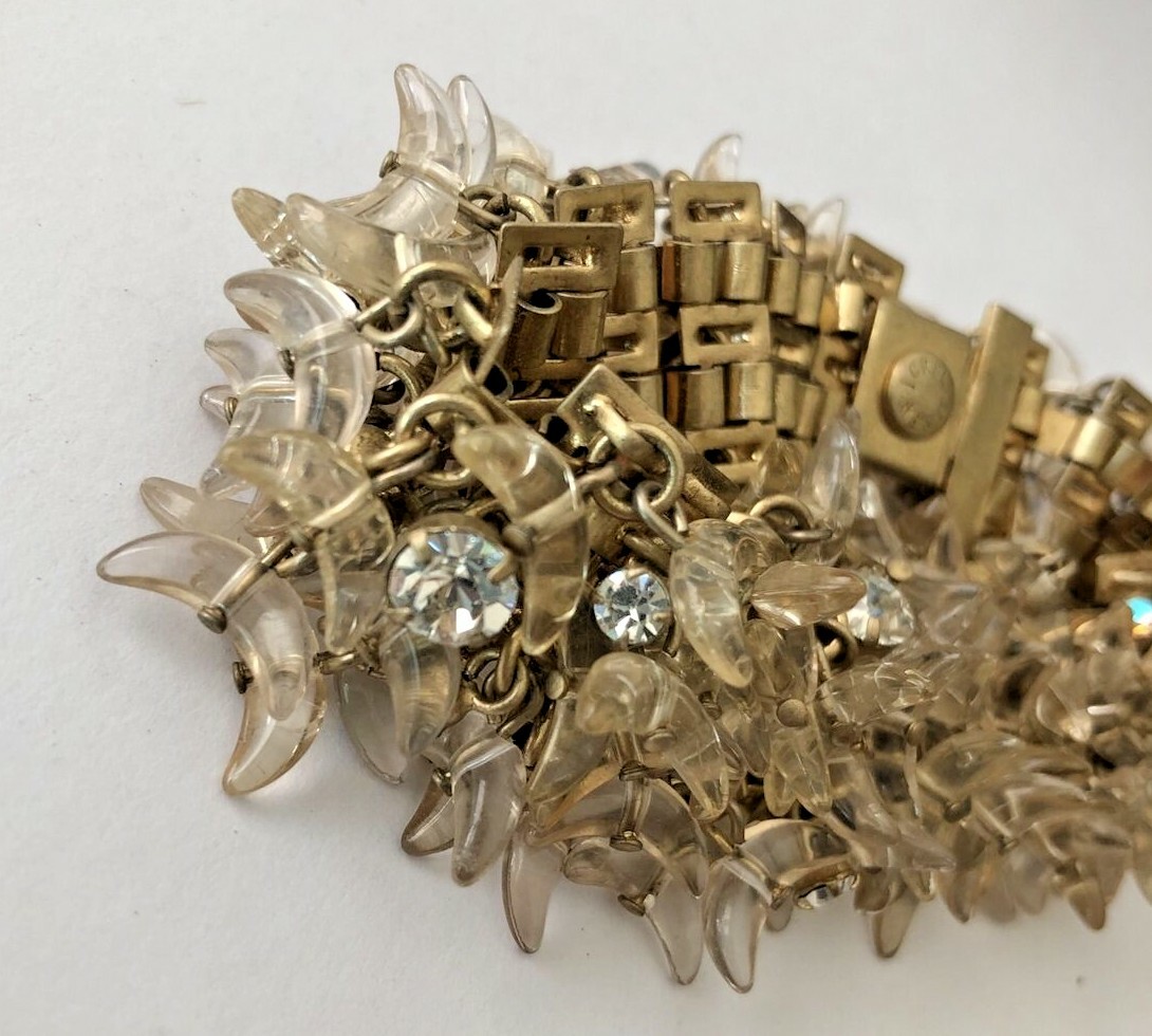 J.CREW Moon Shaped Aurora Borealis Rhinestone Cluster Gold Tone Bracelet gallery
