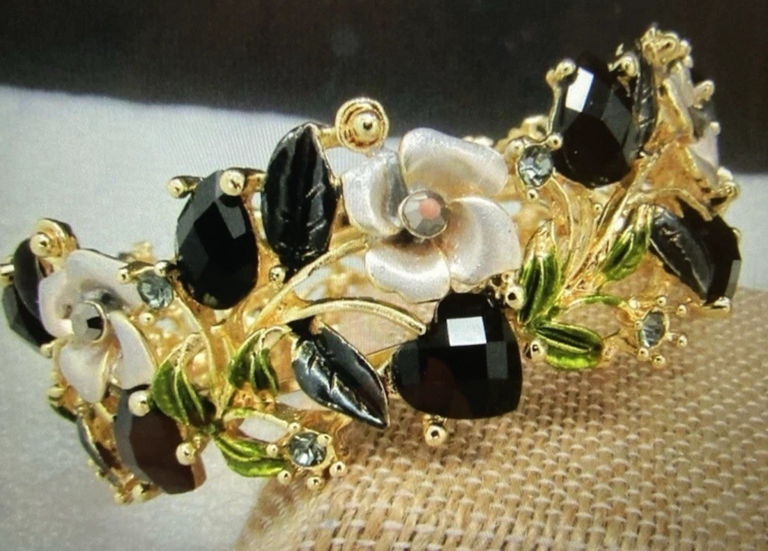 JOAN RIVERS BLACK SWARVOSKI CRYSTAL ENAMEL FLOWER MAGNETIC BRACELET NIB gallery