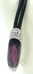 Bracelet Gold Tone Leather Cord/Gold Metal Band Large Purple Color Crystal 7″