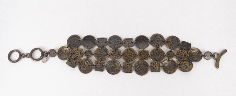 PREMIER DESIGNS Bracelet Antiqued Brass-T Hammered Spiral Link Chain Toggle gallery