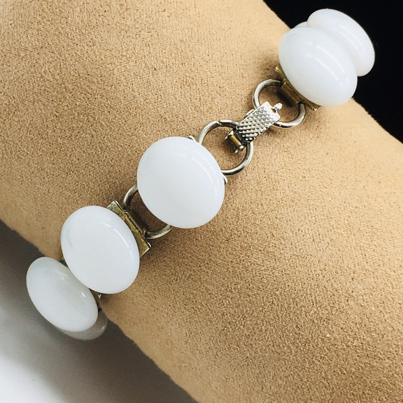 Gold Tone Book Chain Connector White Glass Bezel Bracelet 7" gallery