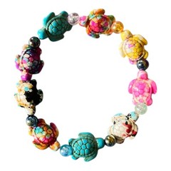 Colorful Sea Turtle 8” Beaded Stretch Bracelet Handmade