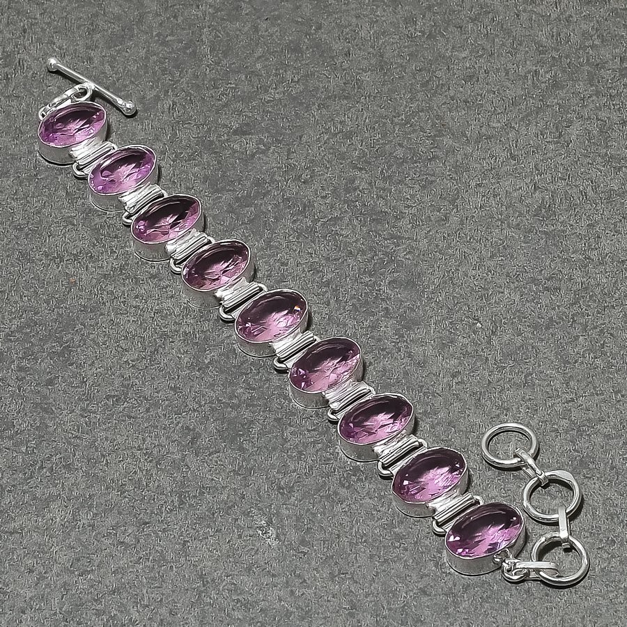 Pink Kunzite Gemstone Bracelet Oval Shape Handmade Adjustable Chain Jewelry 8" gallery